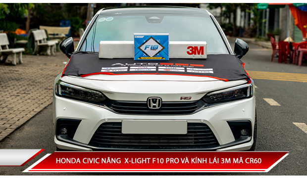 HONDA CIVIC NÂNG CẤP BI GẦM X-LIGHT F10 PRO 3 NHIỆT MÀU VÀ PHIM CÁCH NHIỆT 3M KÍNH LÁI CR60
